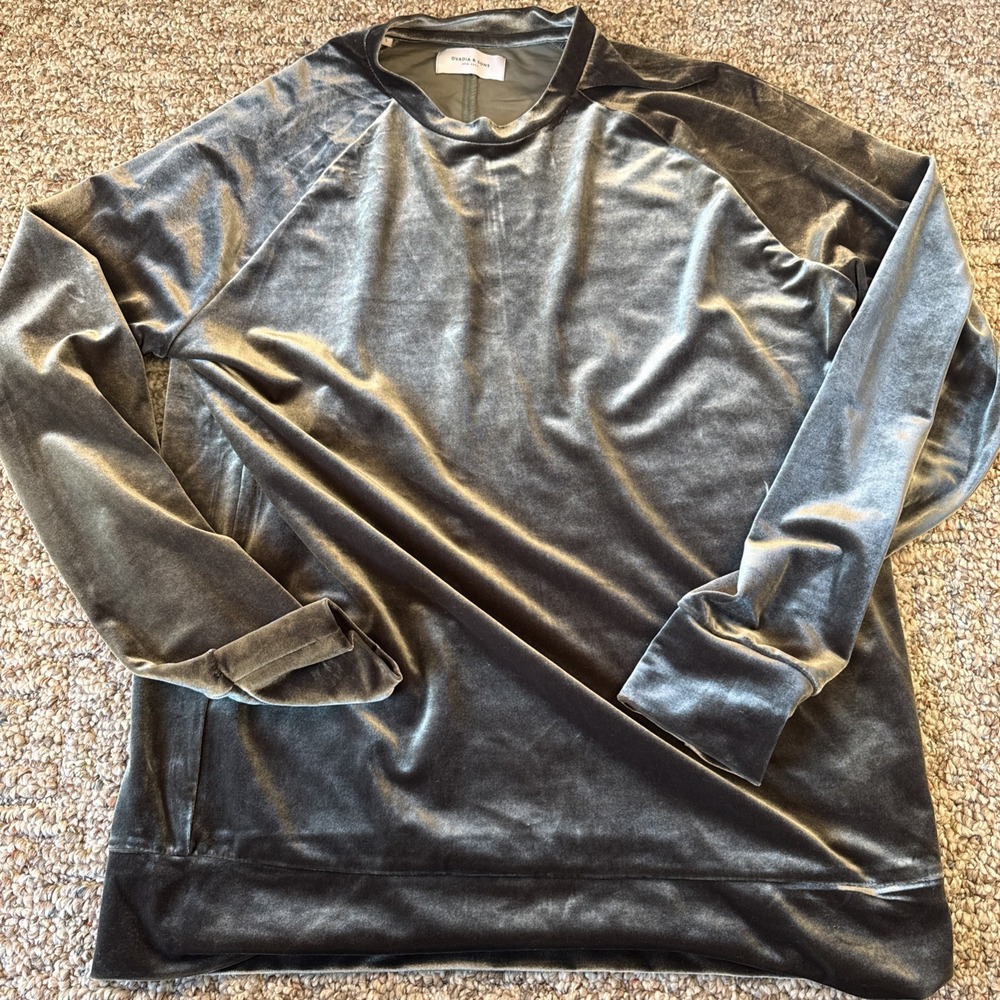 OVADIA & SONS New York Olive Velvet Crew Neck Long Sleeve Size Large